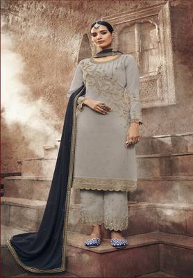Grey embroidered georgette salwar 1