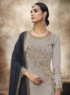 Grey embroidered georgette salwar 2