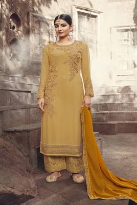 Mustard embroidered georgette salwar 1