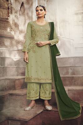 Light-green embroidered georgette salwar 1