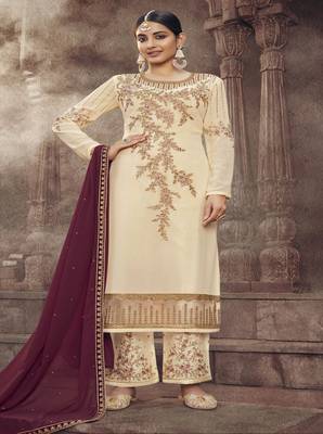Cream embroidered georgette salwar 1