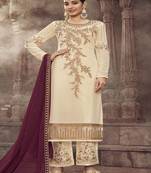 Cream embroidered georgette salwar