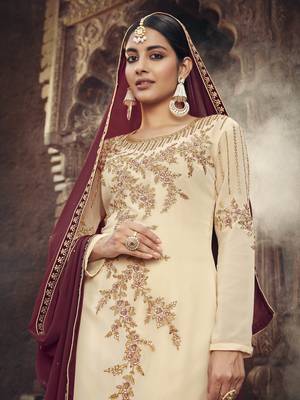 Cream embroidered georgette salwar 2