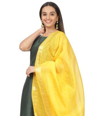 Emerald Green Sleeveless A-Line Kurti and Straight Pants and Mustard Chanderi Dupatta 5