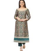 Green Floral Print Gotta Kurti with Straight Pants