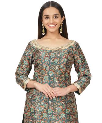 Green Floral Print Gotta Kurti with Straight Pants 5