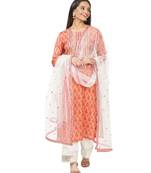 Orange Silk Ikkat Gotta Straight Kurti with Straight Gotta Palazzo and Net Sequence Dupatta