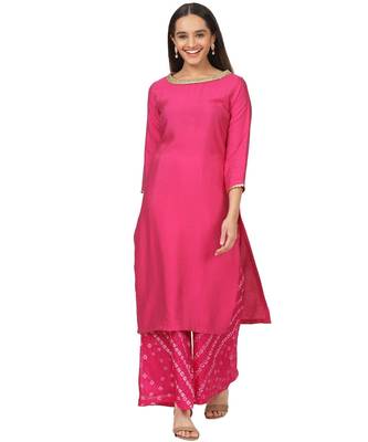Pretty Pink Straight Kurti with Bandhani Palazzo 1