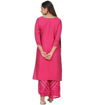 Pretty Pink Straight Kurti with Bandhani Palazzo 2
