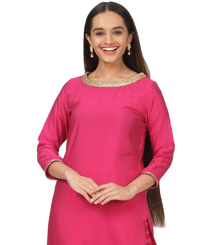 Pretty Pink Straight Kurti with Bandhani Palazzo