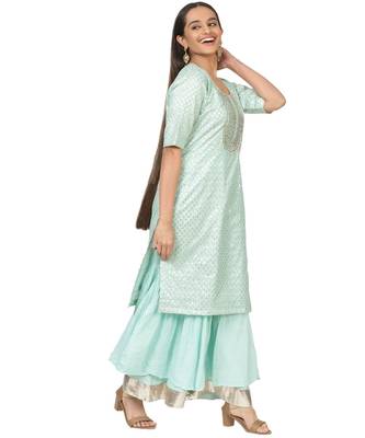 Mint Green Love Short Kurti with Gota Sharara 2