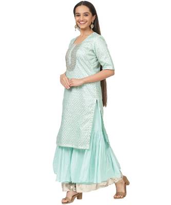 Mint Green Love Short Kurti with Gota Sharara 4