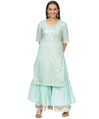 Mint Green Love Short Kurti with Gota Sharara 1
