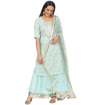 Mint Green Love Short Kurti with Gota Sharara and Jhilmil Net Dupatta 1