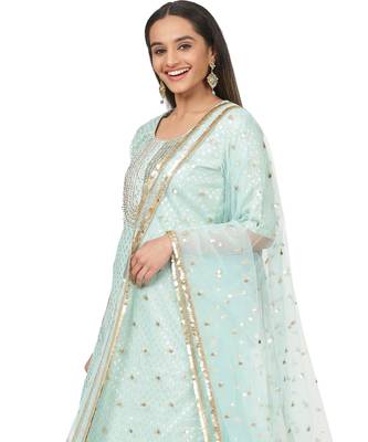 Mint Green Love Short Kurti with Gota Sharara and Jhilmil Net Dupatta 2