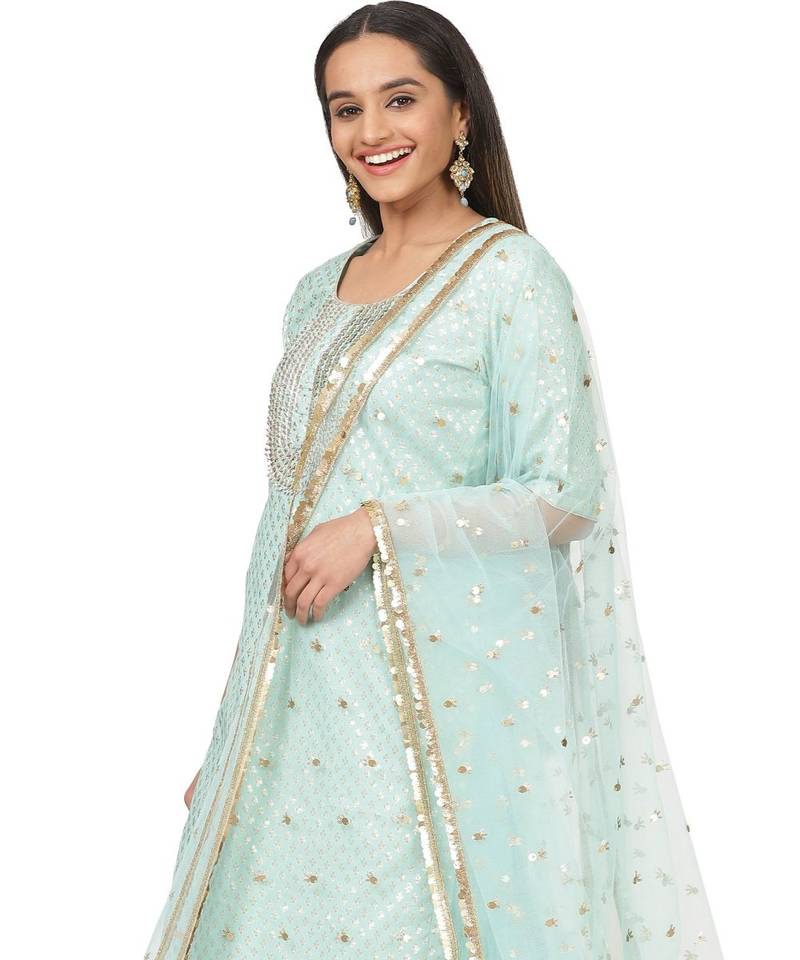 Mint Green Love Short Kurti with Gota Sharara and Jhilmil Net Dupatta