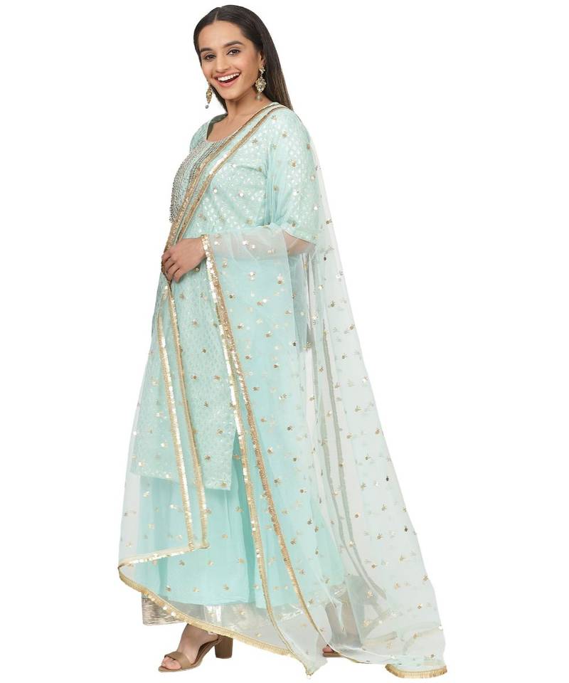 Mint Green Love Short Kurti with Gota Sharara and Jhilmil Net Dupatta