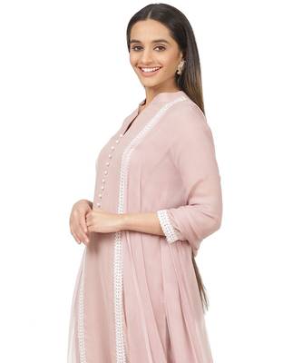 Mauve Pearl Georgette Straight Kurti with Churidaar and Chiffon Dupatta 2