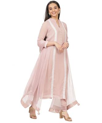 Mauve Pearl Georgette Straight Kurti with Churidaar and Chiffon Dupatta 3
