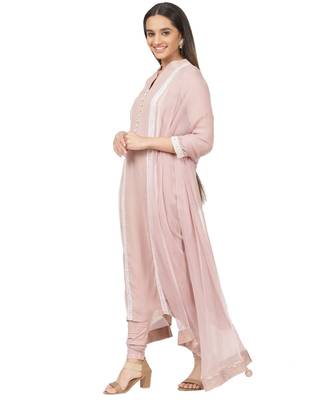 Mauve Pearl Georgette Straight Kurti with Churidaar and Chiffon Dupatta 4