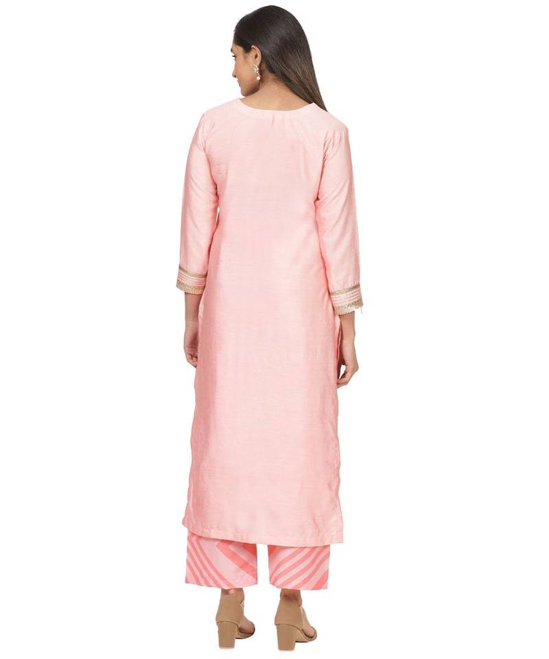 Carrot Pink Gotta Stripes Kurti with Straight Palazzo