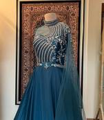 Statement one shoulder embroidered blue gown