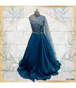 Statement one shoulder embroidered blue gown