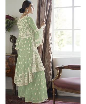 Sea Green Net Pakistani Salwar Kameez 2