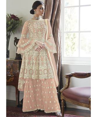 Light Peach Net Pakistani Salwar Kameez 1
