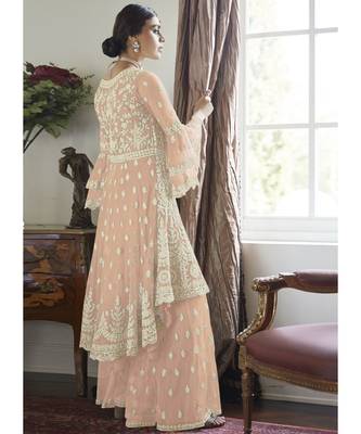 Light Peach Net Pakistani Salwar Kameez 2