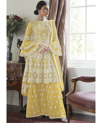 Yellow Net Pakistani Salwar Kameez 1