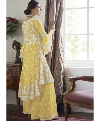 Yellow Net Pakistani Salwar Kameez 2