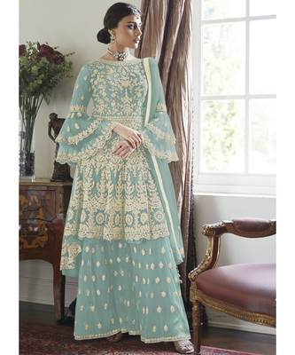 Sky Blue Net Pakistani Salwar Kameez 1