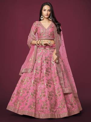 Pink Silk Sequins And Thread Embroidered Lehenga Choli Set 1