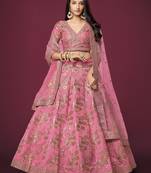 Pink Silk Sequins And Thread Embroidered Lehenga Choli Set