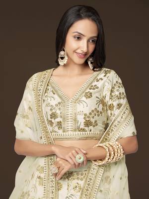  White Dori Zari And Sequins Embroidered Thai Silk Lehenga Choli Designs 2