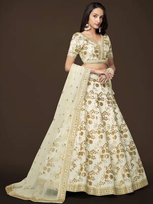  White Dori Zari And Sequins Embroidered Thai Silk Lehenga Choli Designs 3