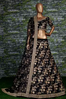 Attractive Black Dori, Zari, and Sequins Embroidered Thai Silk designer lehenga choli designs