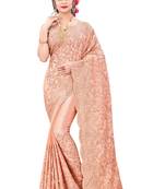 Peach plain chiffon saree with blouse