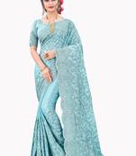 Sky blue plain chiffon saree with blouse