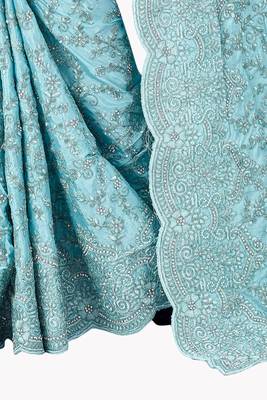 Sky blue plain chiffon saree with blouse 3