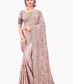Pink plain chiffon saree with blouse