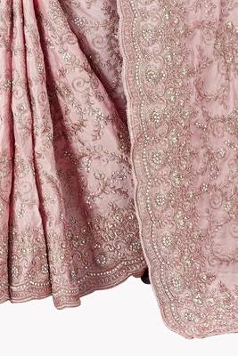 Pink plain chiffon saree with blouse 3