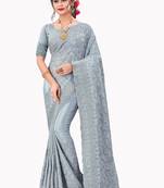 Grey plain chiffon saree with blouse