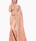 Peach plain chiffon saree with blouse