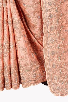 Peach plain chiffon saree with blouse 3