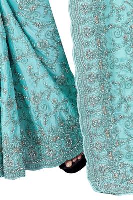 Sky blue plain chiffon saree with blouse 3