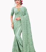 Green plain chiffon saree with blouse