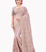 Pink plain chiffon saree with blouse