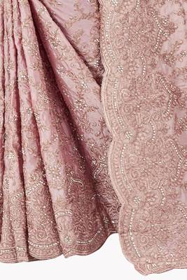Pink plain chiffon saree with blouse 3